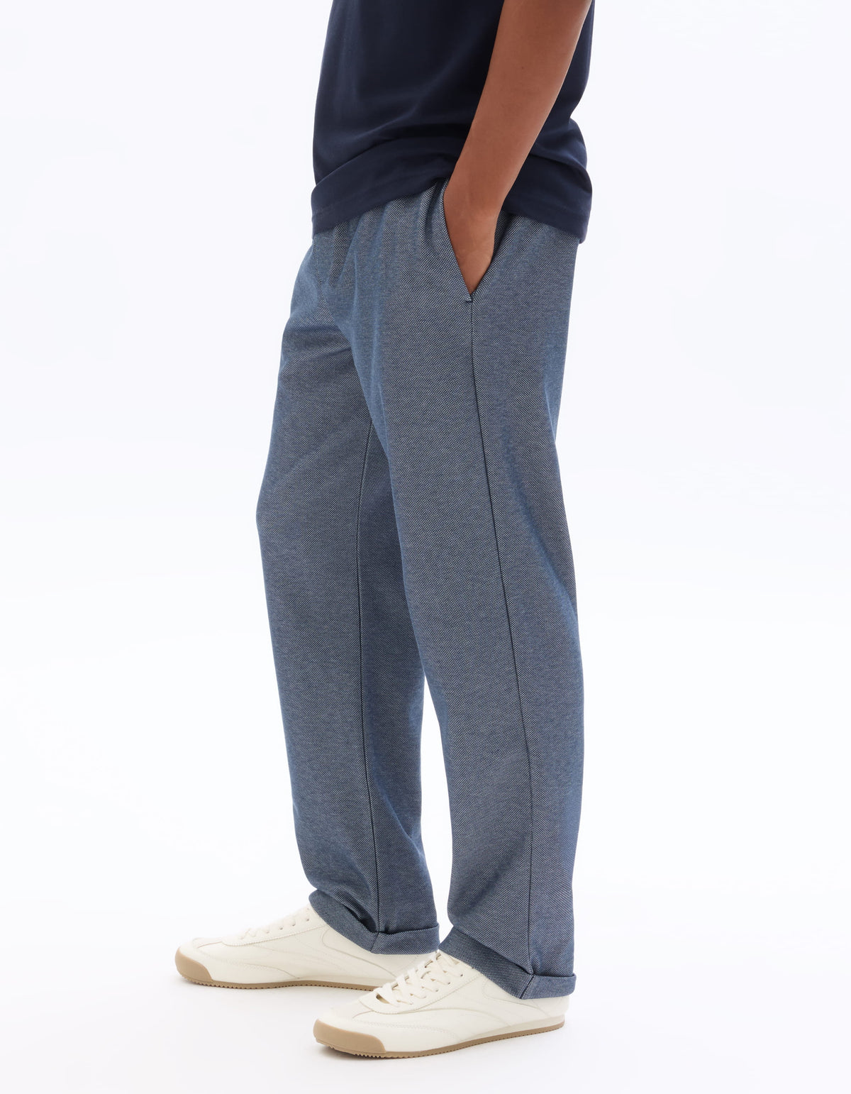 Slim Fit 100% Polyester Casual Trouser - Navy Blue