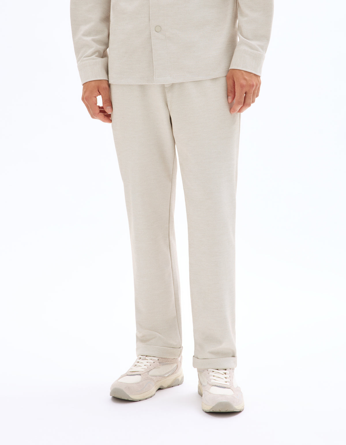Slim Fit Stretch Cotton Trousers - Beige