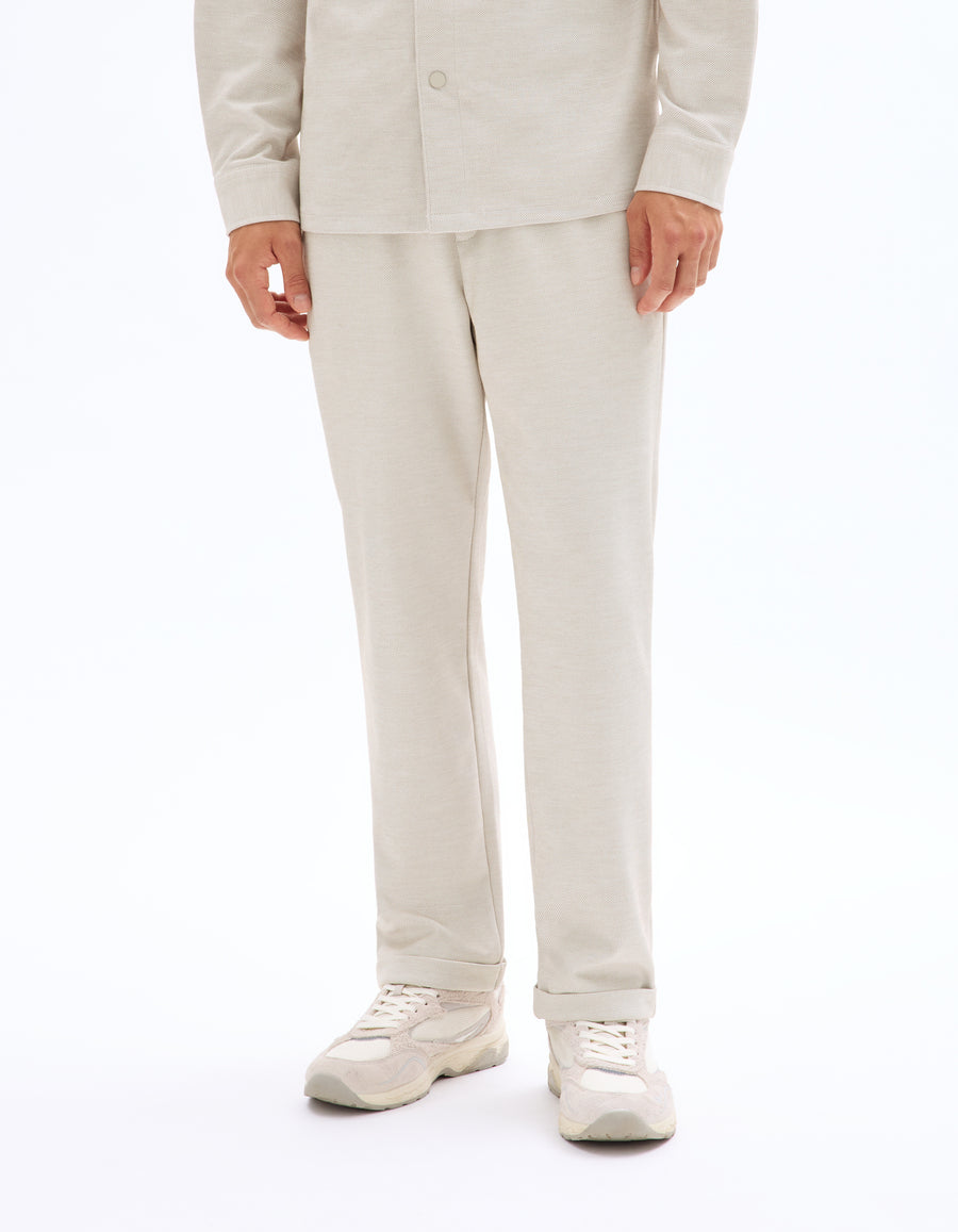 Slim Fit Stretch Cotton Trousers - Beige
