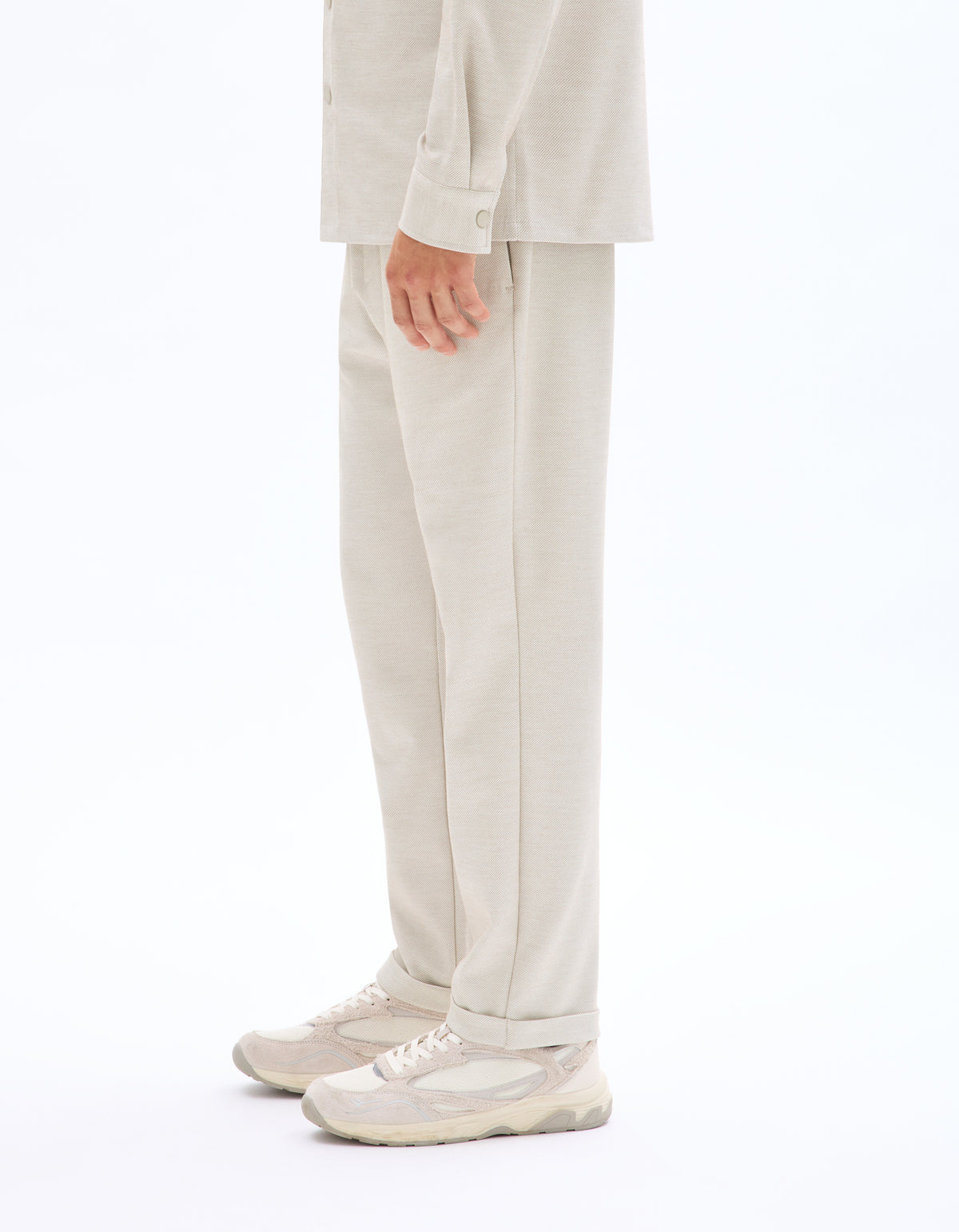 Slim Fit Stretch Cotton Trousers - Beige