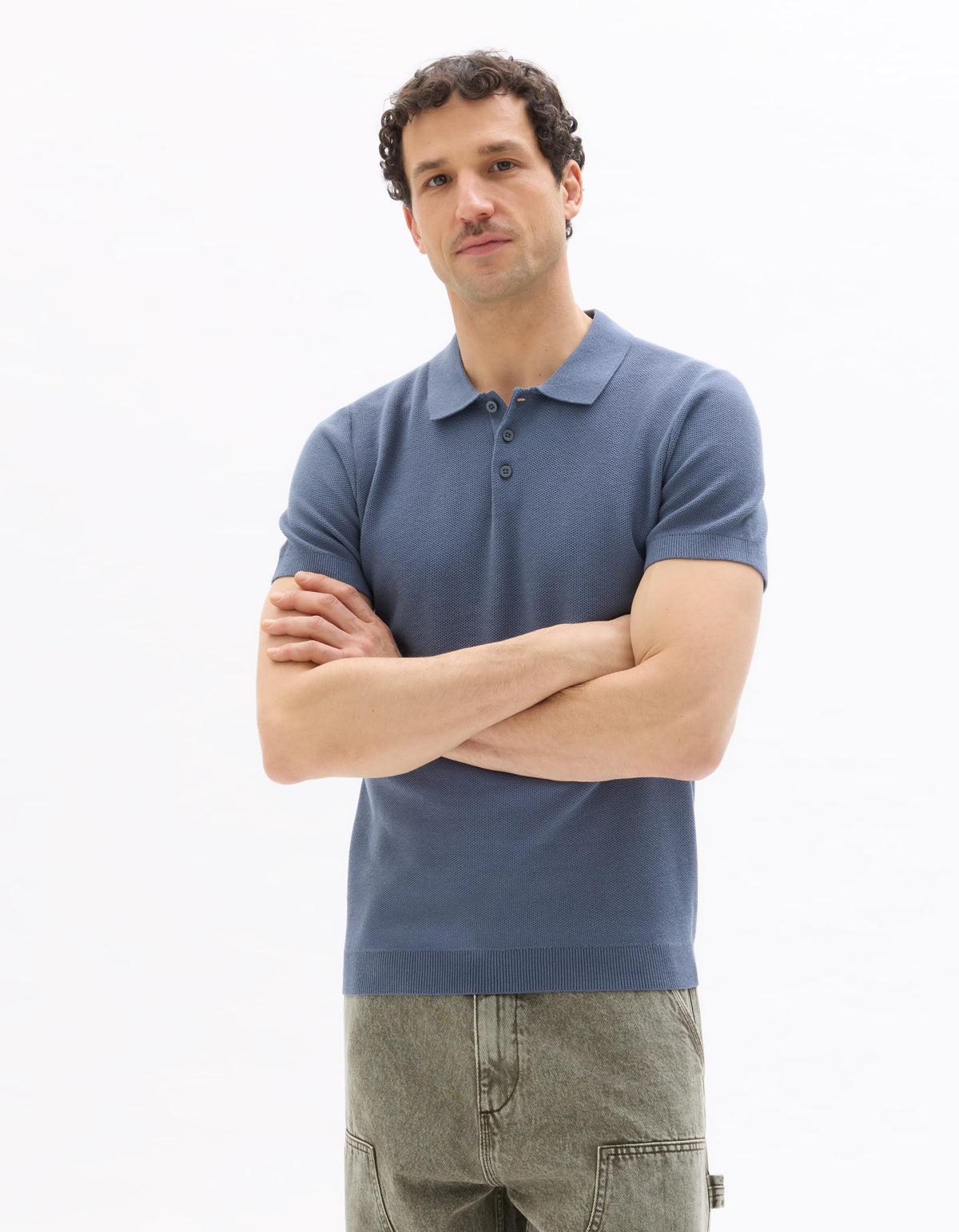 Slim Fit 100% Cotton Textured T-Shirt - Blue