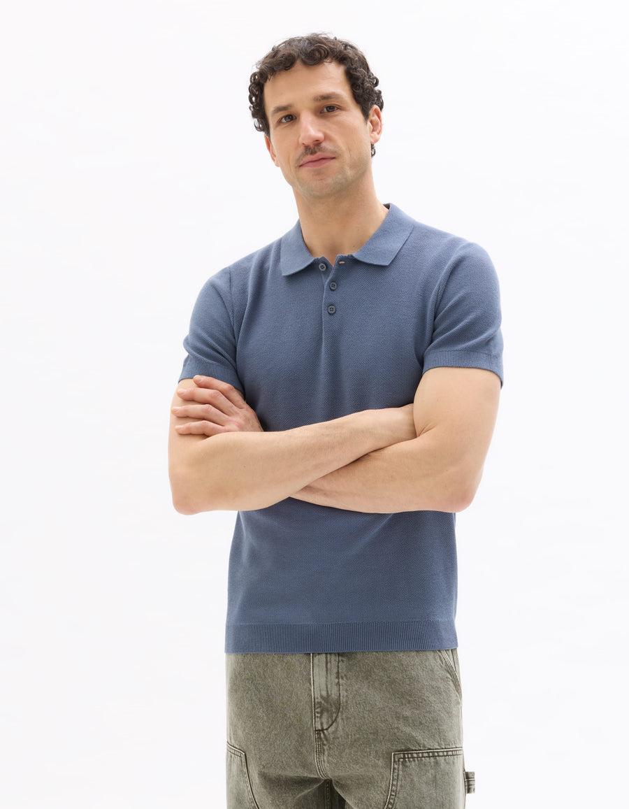 Slim Fit 100% Cotton Textured T-Shirt - Blue