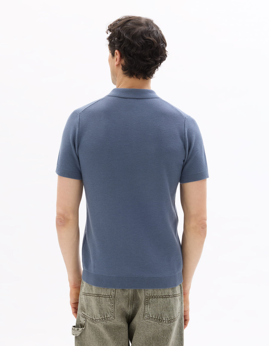 Slim Fit 100% Cotton Textured T-Shirt - Blue