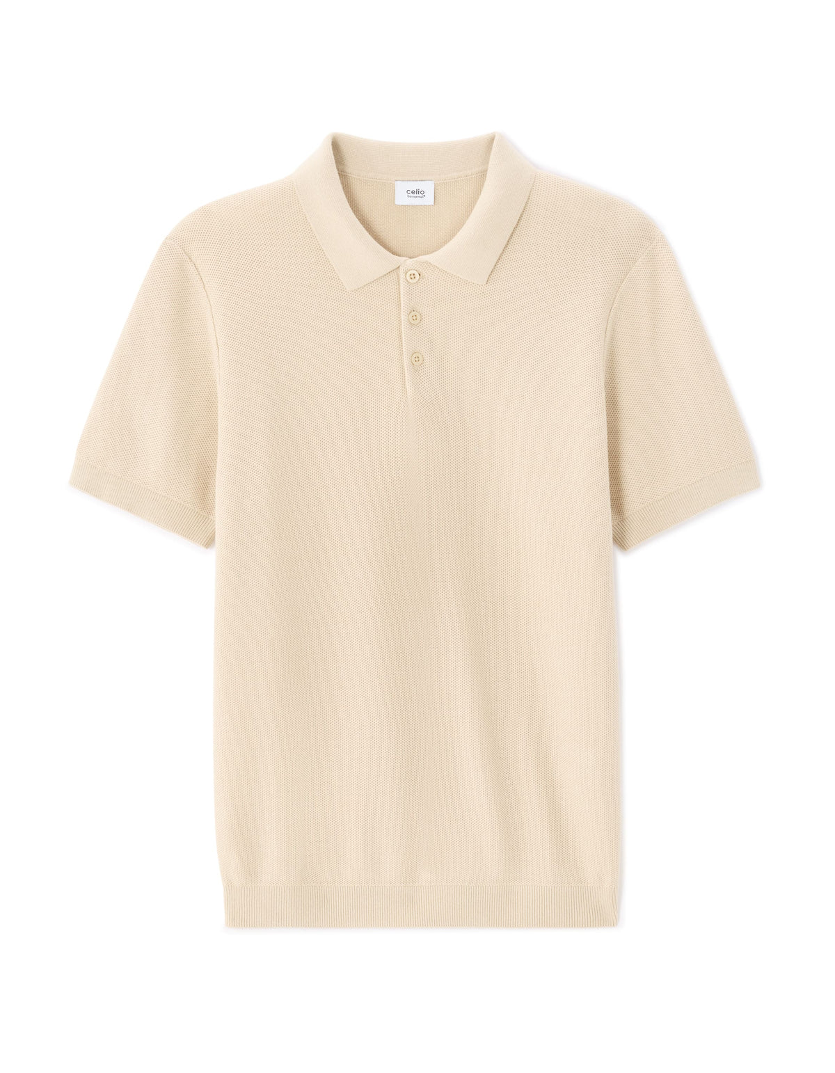 Slim Fit 100% Cotton Textured T-Shirt - Beige
