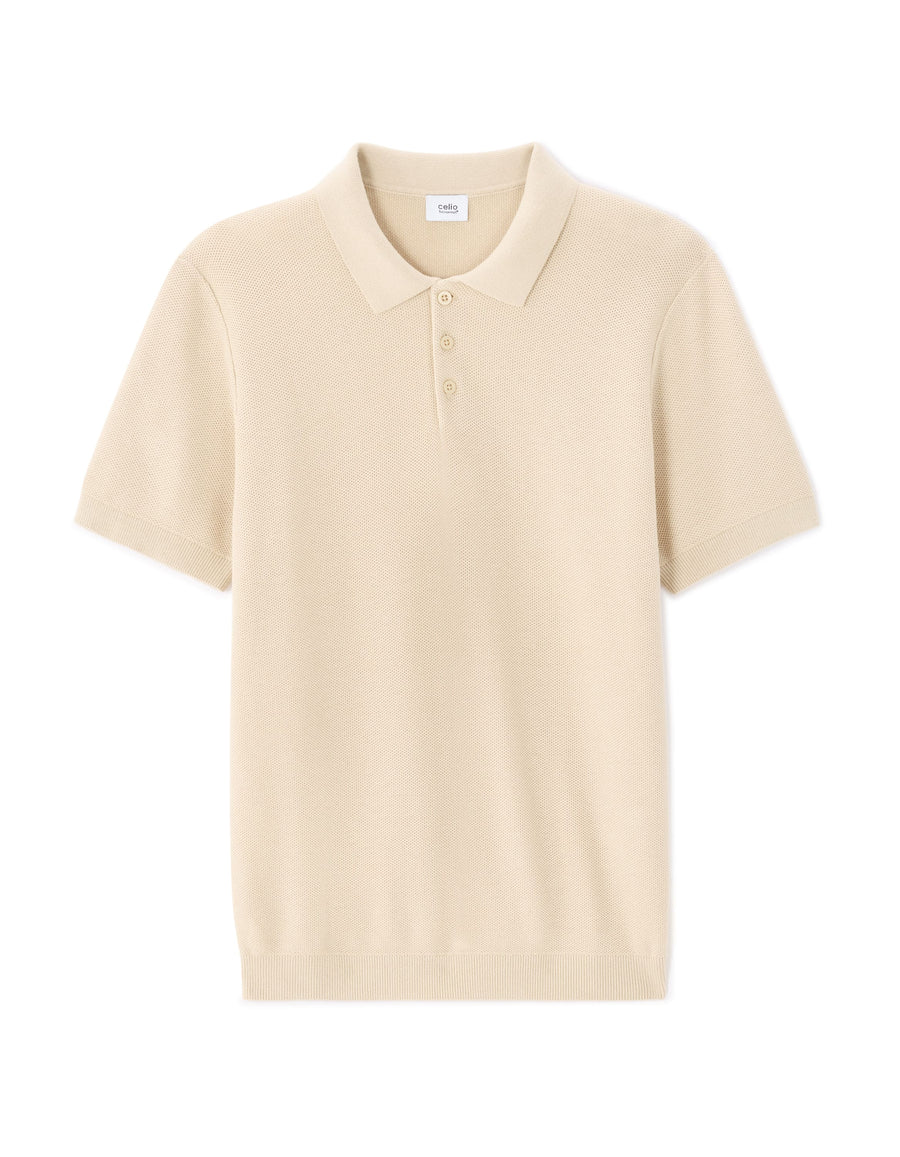 Slim Fit 100% Cotton Textured T-Shirt - Beige