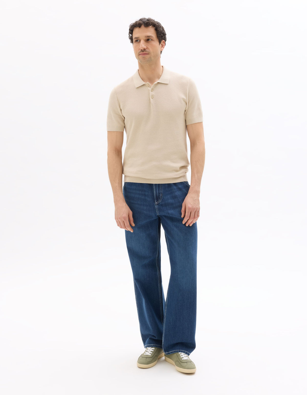 Slim Fit 100% Cotton Textured T-Shirt - Beige