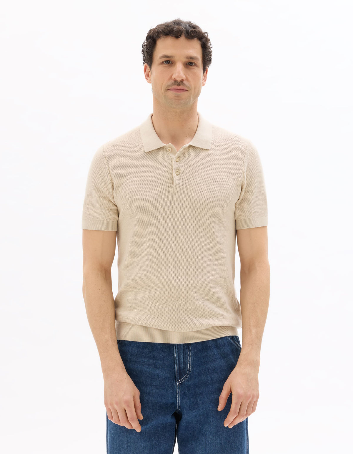 Slim Fit 100% Cotton Textured T-Shirt - Beige