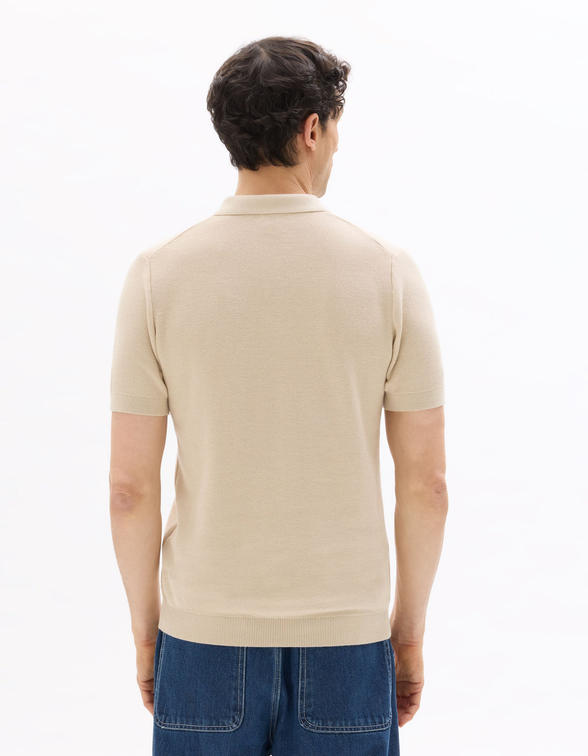 Slim Fit 100% Cotton Textured T-Shirt - Beige