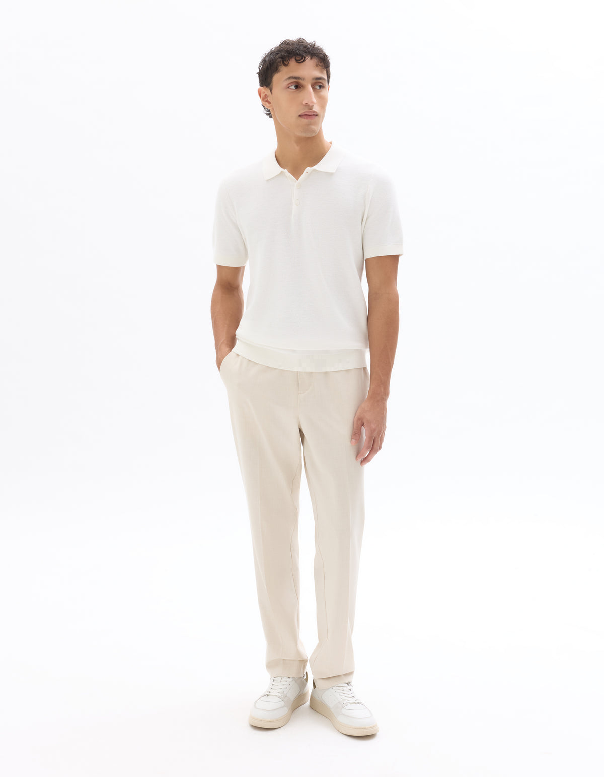 Slim Fit 100% Cotton Textured Polo Collar T-Shirt - Beige