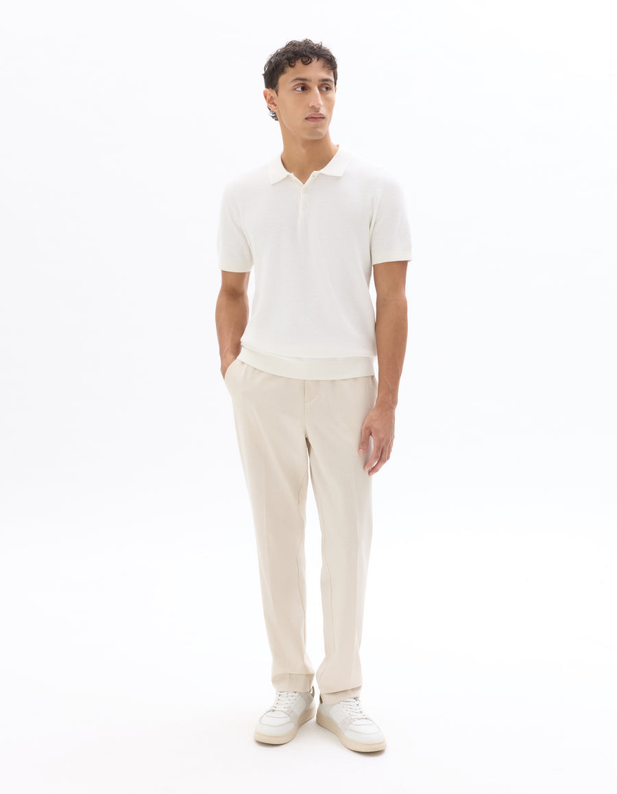 Slim Fit 100% Cotton Textured Polo Collar T-Shirt - Beige