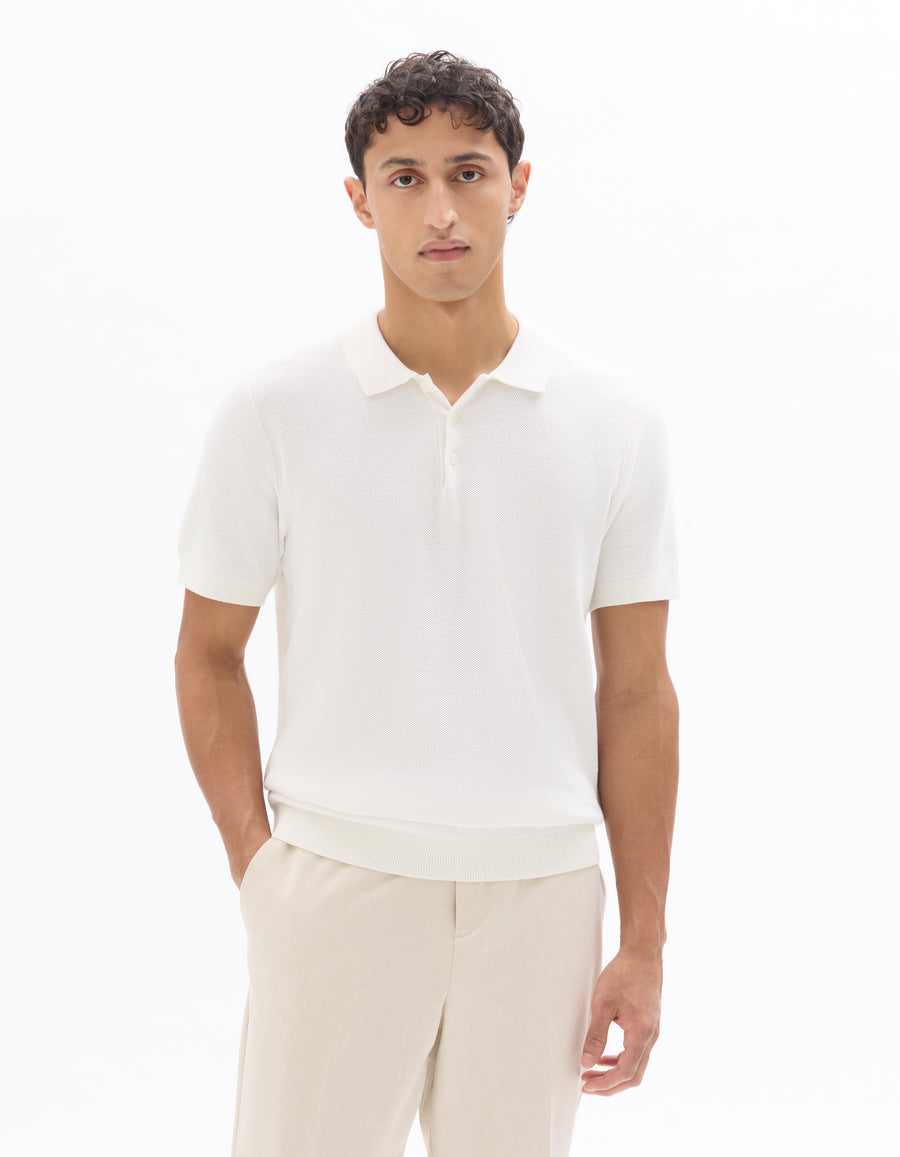 Slim Fit 100% Cotton Textured Polo Collar T-Shirt - Beige