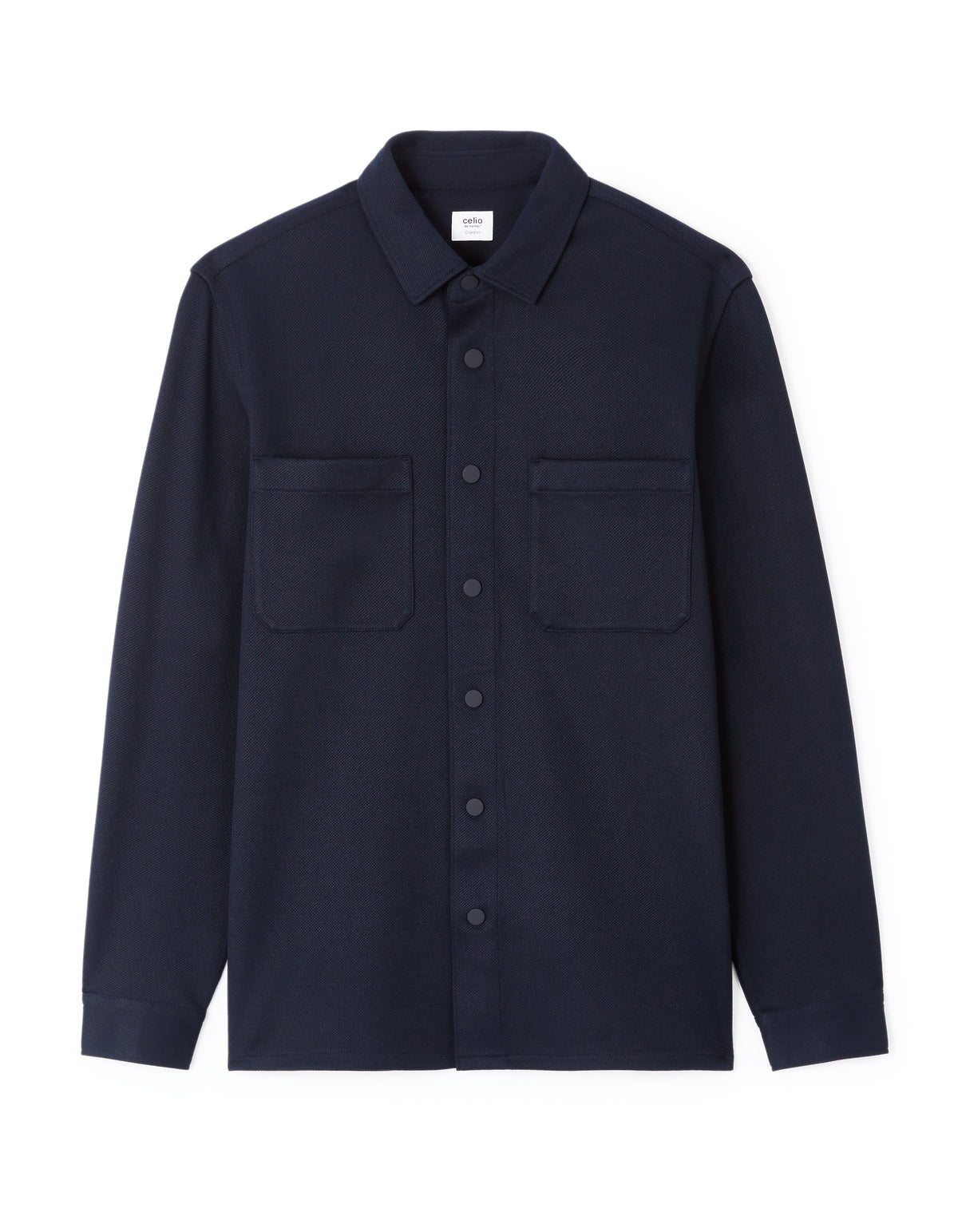 Oversized Fit Stretch Cotton Spread Collar Shirt - Navy Blue