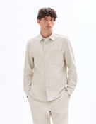 Overshirt Fit Stretch Cotton Spread Collar Shirt - Beige