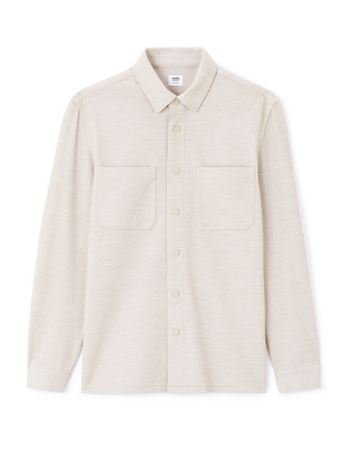 Overshirt Fit Stretch Cotton Spread Collar Shirt - Beige