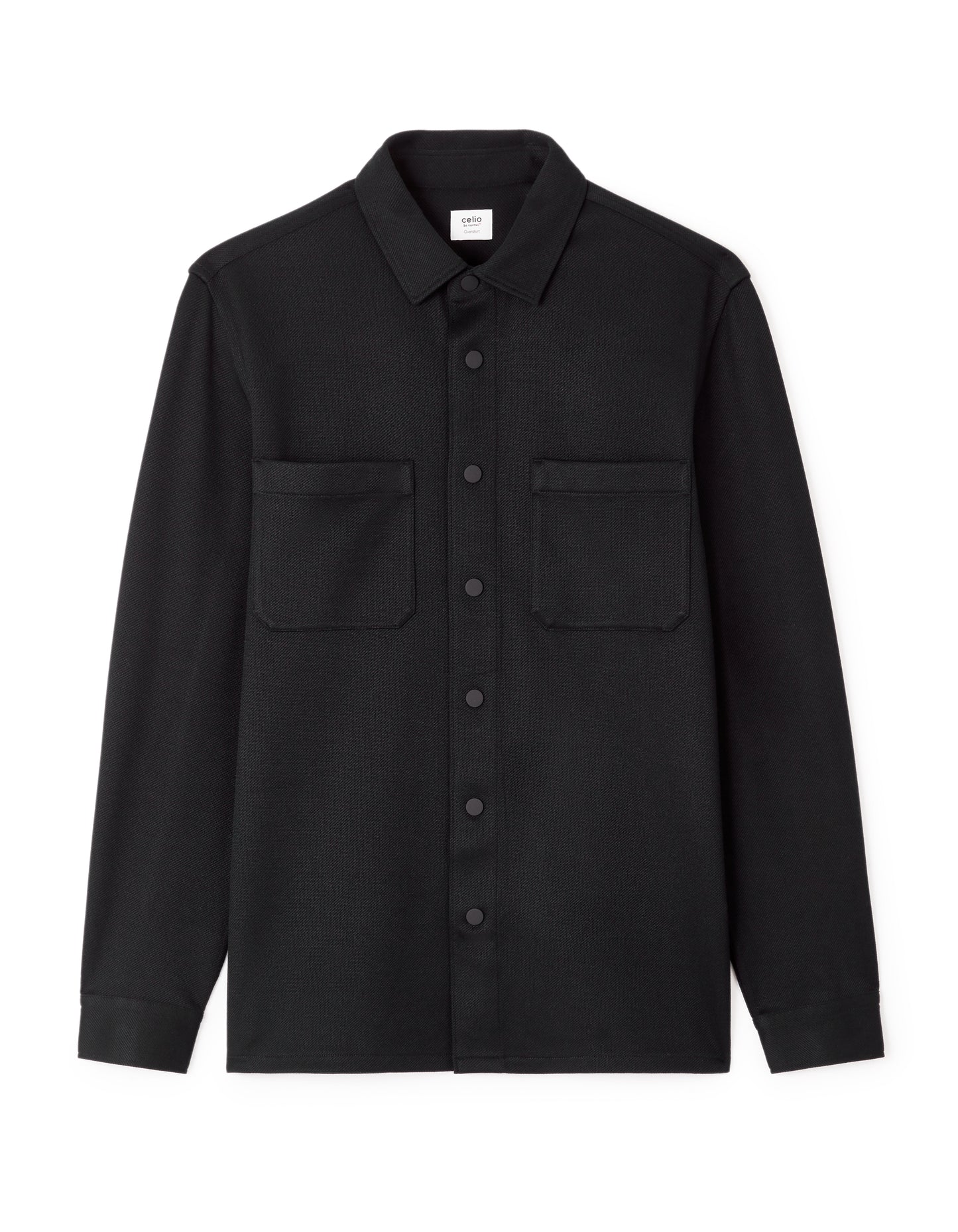 Oversized Fit Stretch Cotton Spread Collar Shirt - Black