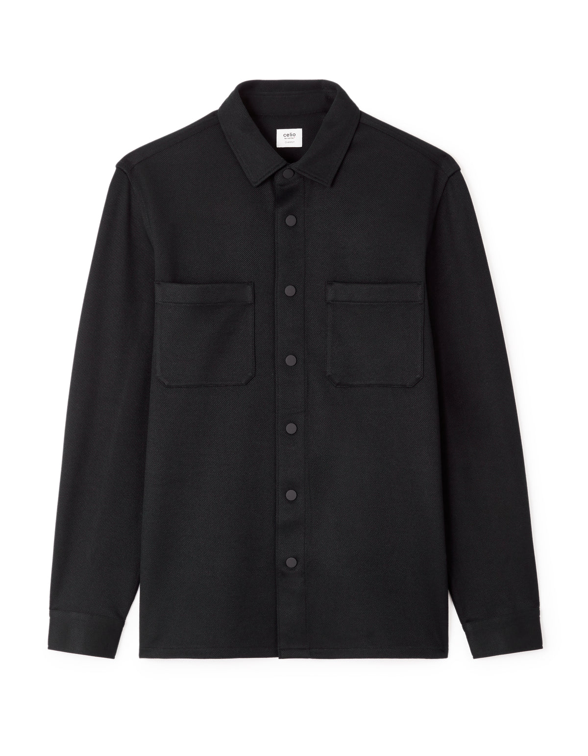 Oversized Fit Stretch Cotton Spread Collar Shirt - Black