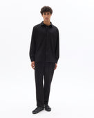 Oversized Fit Stretch Cotton Spread Collar Shirt - Black