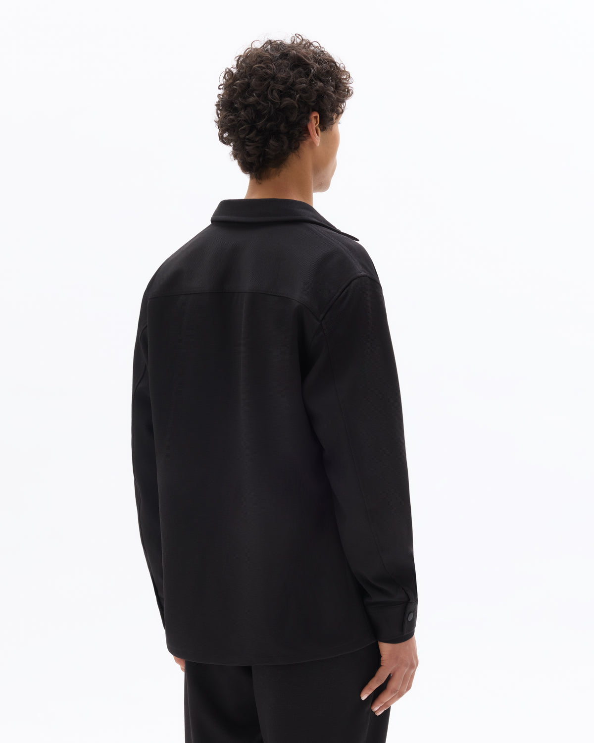 Oversized Fit Stretch Cotton Spread Collar Shirt - Black