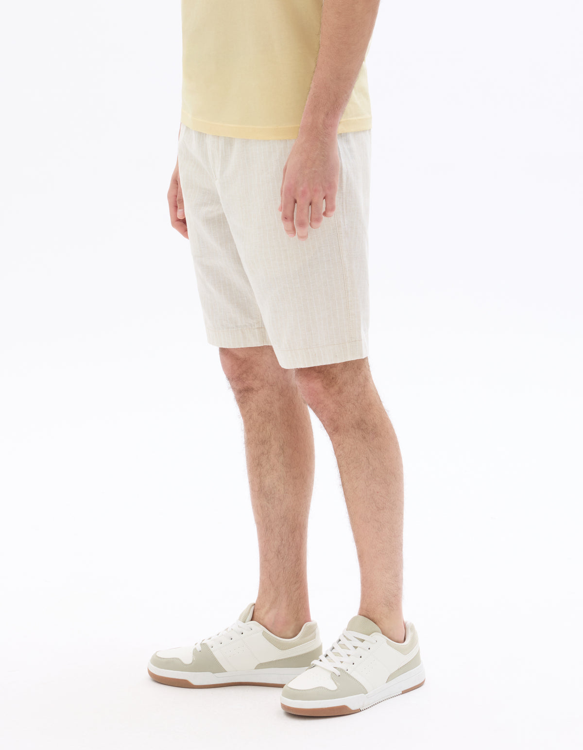 Regular Fit Cotton Linen Yarn Dyed Shorts - Beige
