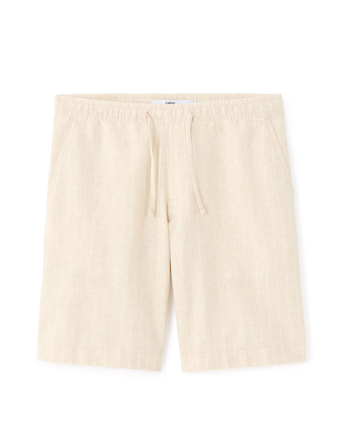 Regular Fit Cotton Linen Yarn Dyed Shorts - Natural