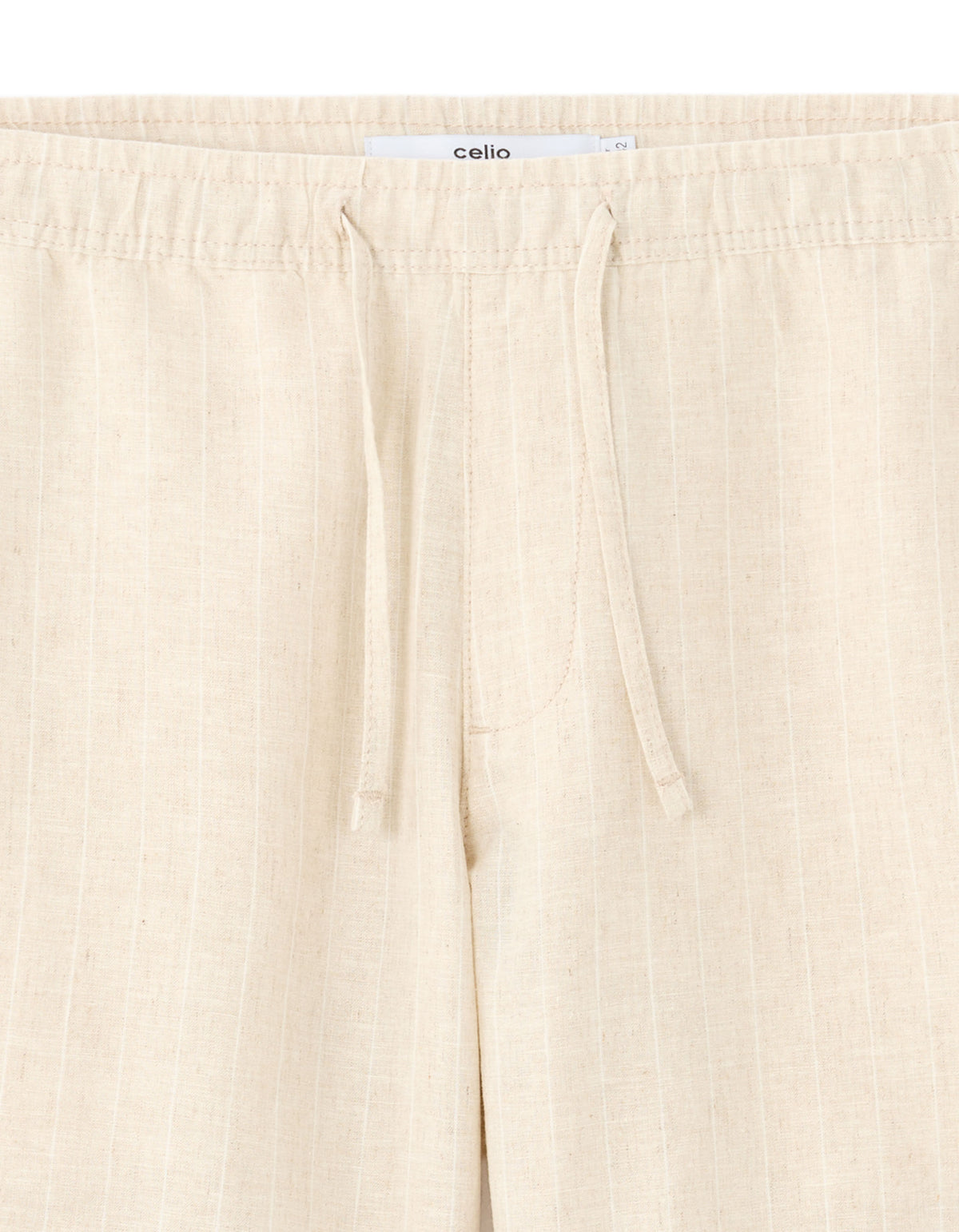 Bermuda Fit Linen Yarn Dyed Shorts - Beige