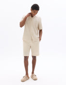 Regular Fit Cotton Linen Yarn Dyed Shorts - Natural