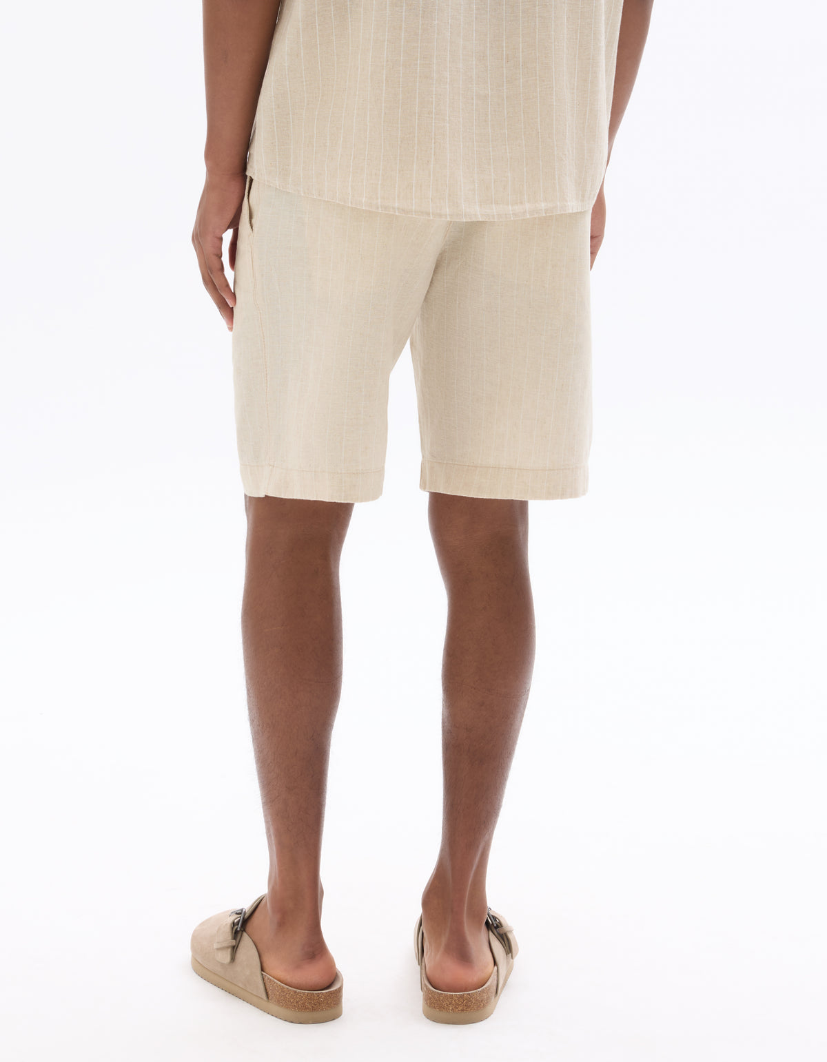 Regular Fit Cotton Linen Yarn Dyed Shorts - Natural