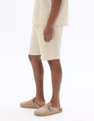 Regular Fit Cotton Linen Yarn Dyed Shorts - Natural