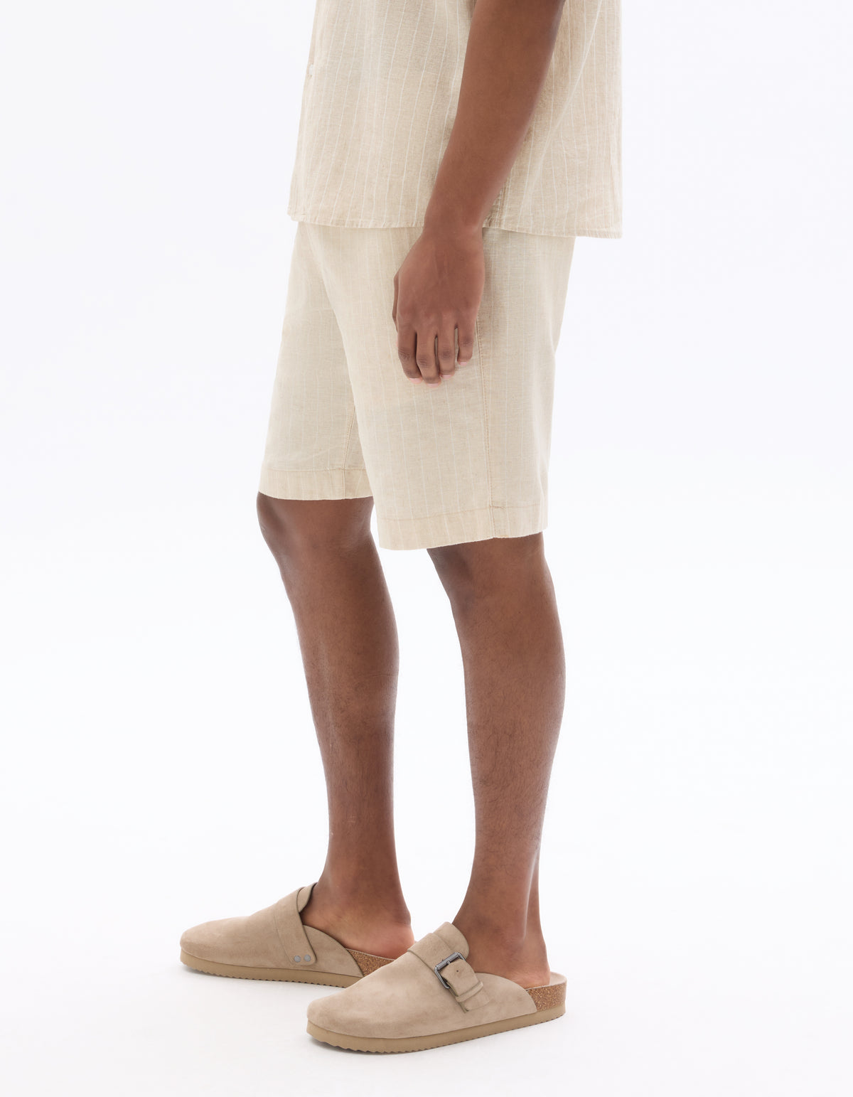 Regular Fit Cotton Linen Yarn Dyed Shorts - Natural