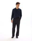 Regular Fit 100% Cotton Polo Collar Sweater - Navy Blue