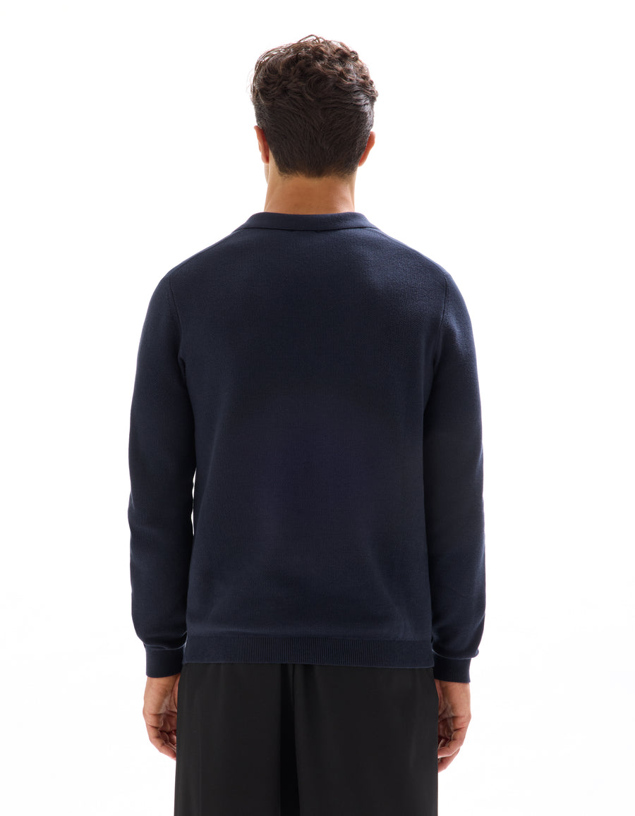 Regular Fit 100% Cotton Polo Collar Sweater - Navy Blue