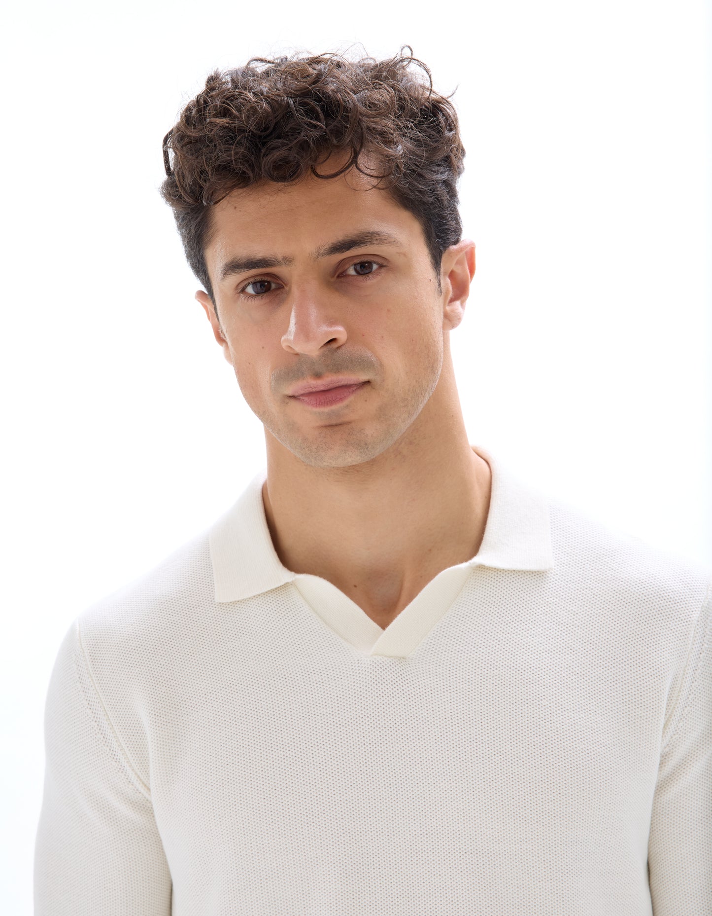 Regular Fit 100% Cotton Polo Collar Sweater - Off White