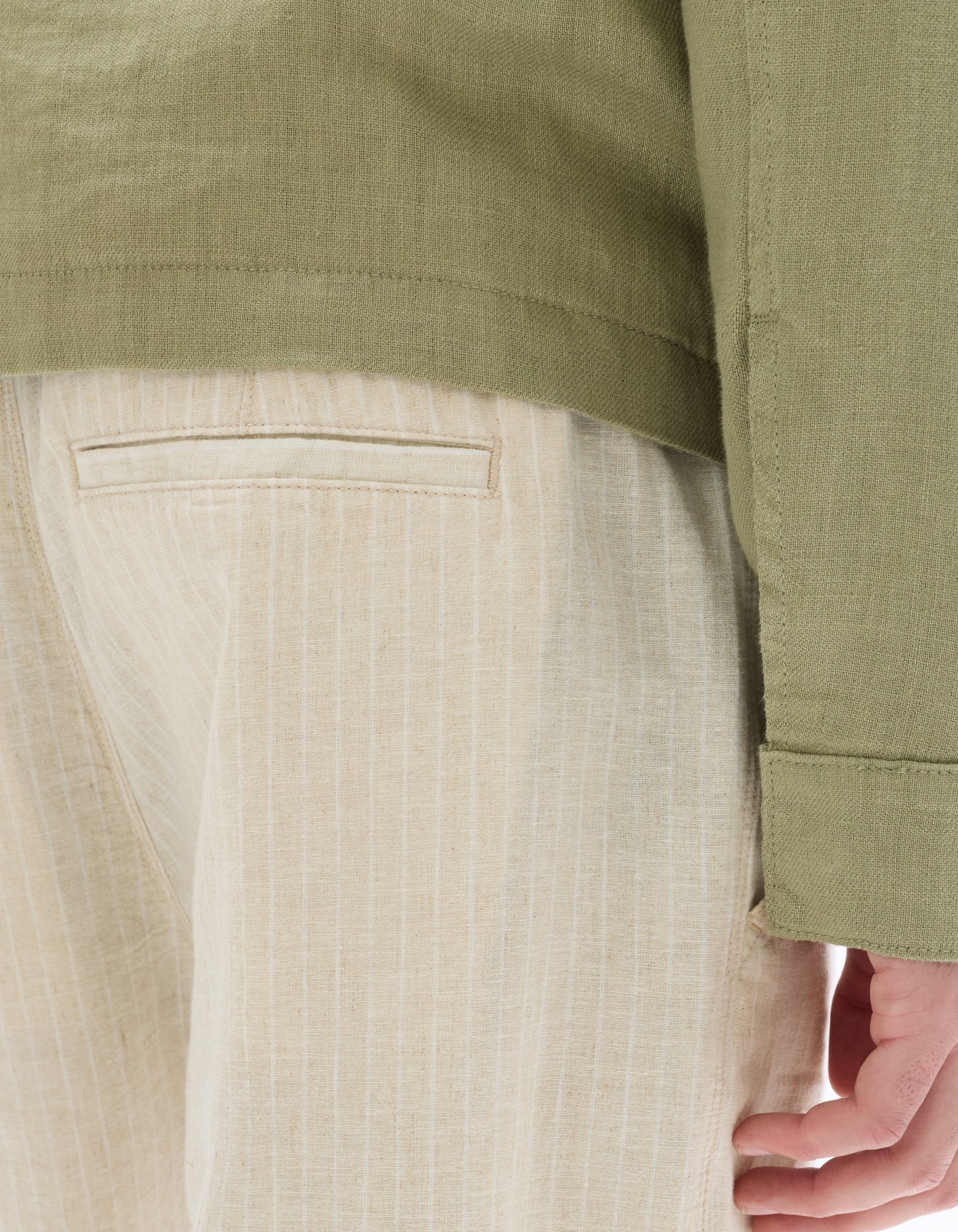 Straight Fit Cotton Linen Striped Trousers - Natural