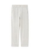 Straight Fit Cotton Linen Striped Trousers - Green