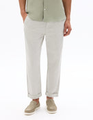 Straight Fit Cotton Linen Striped Trousers - Green
