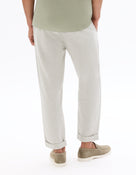 Straight Fit Cotton Linen Striped Trousers - Green