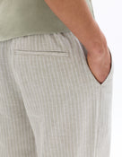 Straight Fit Cotton Linen Striped Trousers - Green