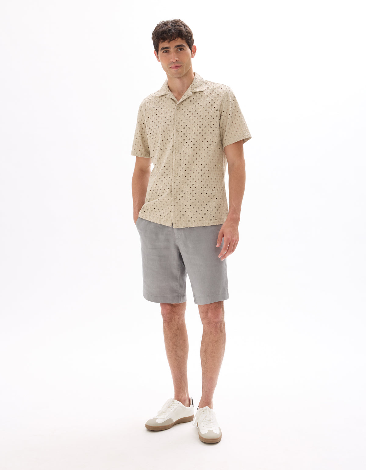 Bermuda Fit 100% Linen Solid Shorts - Grey