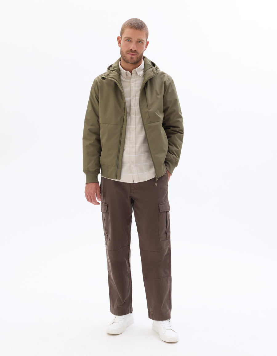 Regular Fit 100% Polyester Hooded Jacket - Khaki