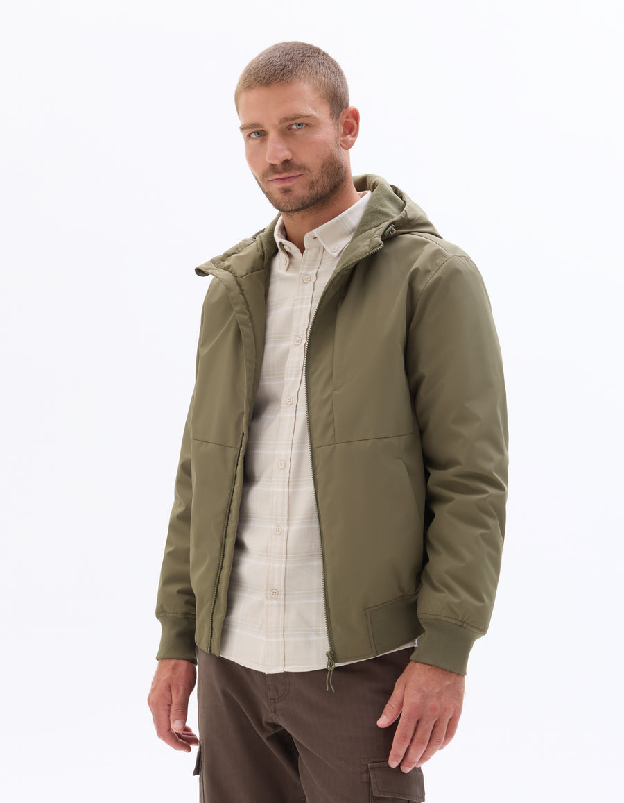 Regular Fit 100% Polyester Hooded Jacket - Khaki