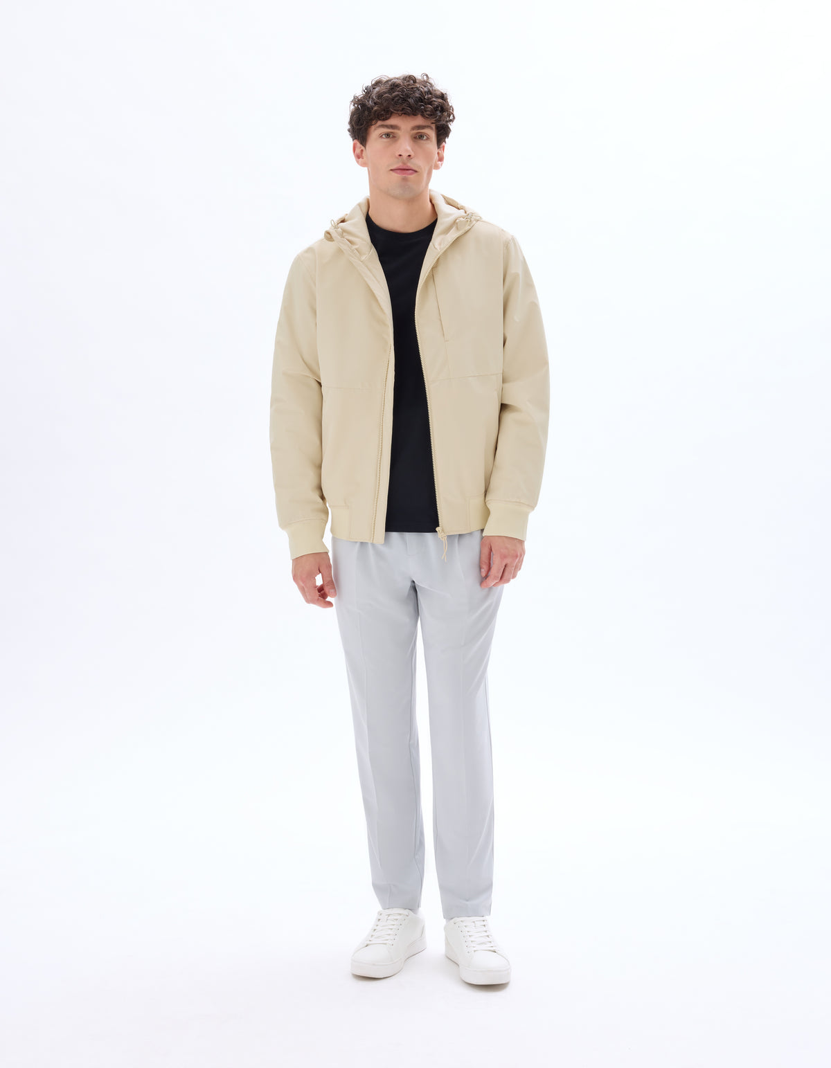 Regular Fit 100% Polyester Hooded Jacket - Beige
