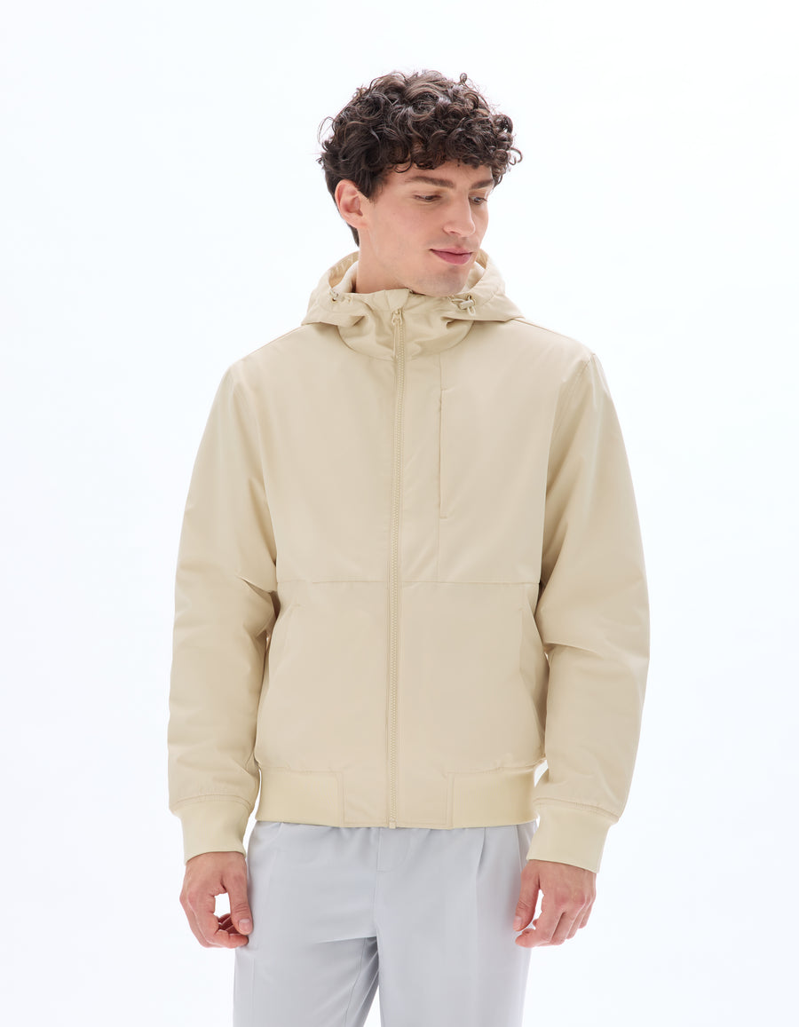 Regular Fit 100% Polyester Hooded Jacket - Beige