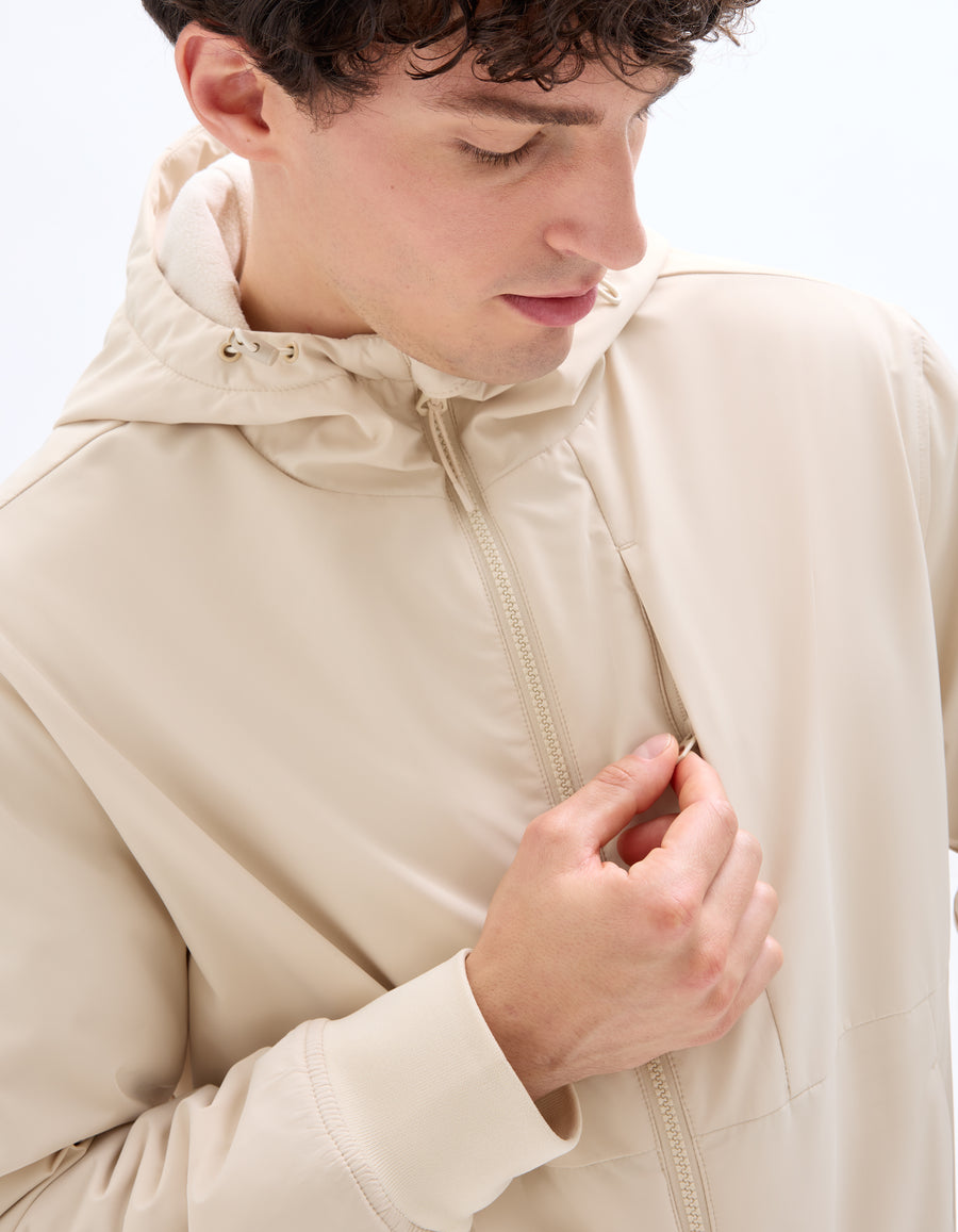 Regular Fit 100% Polyester Hooded Jacket - Beige