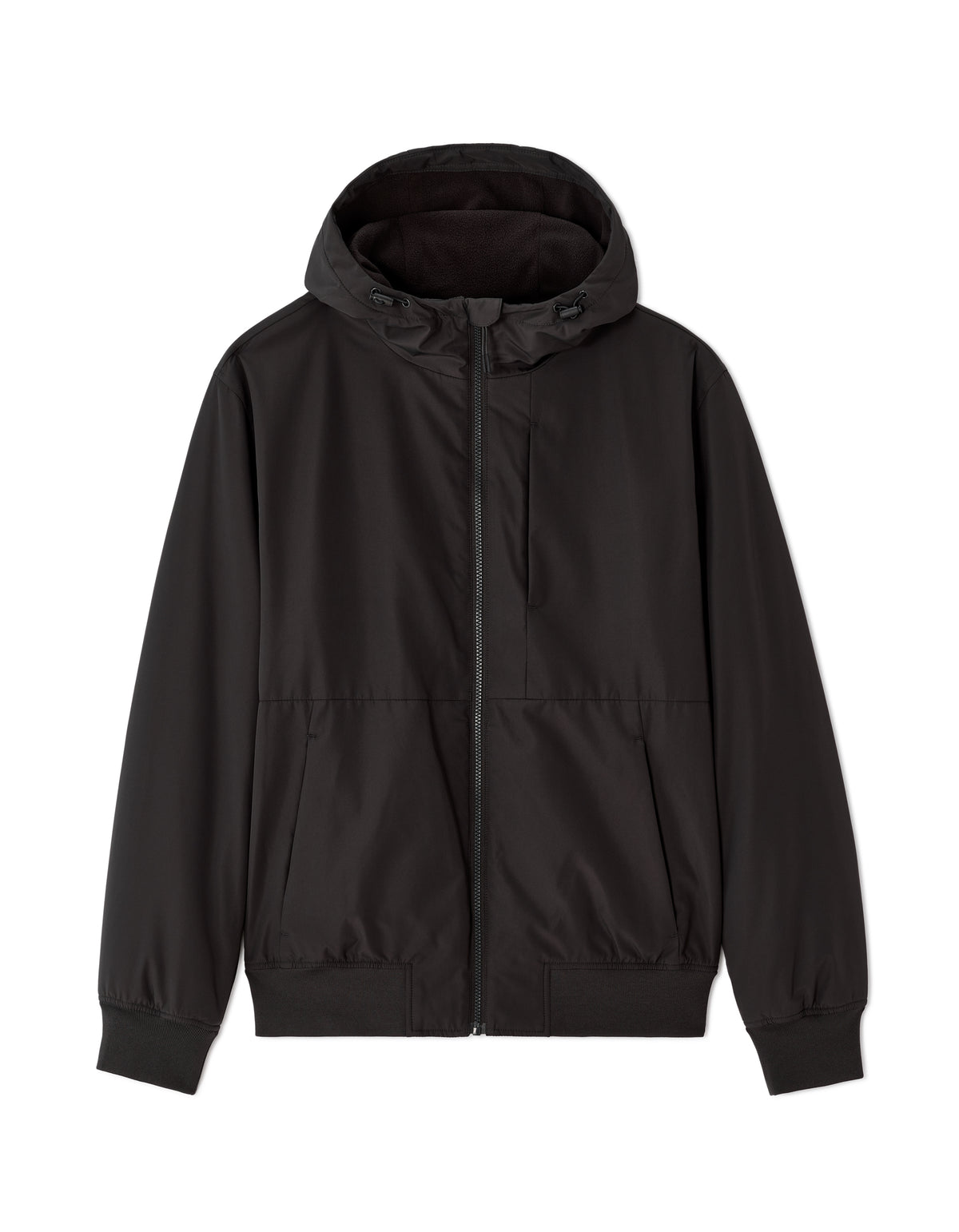 Regular Fit 100% Polyester Hooded Jacket - Black