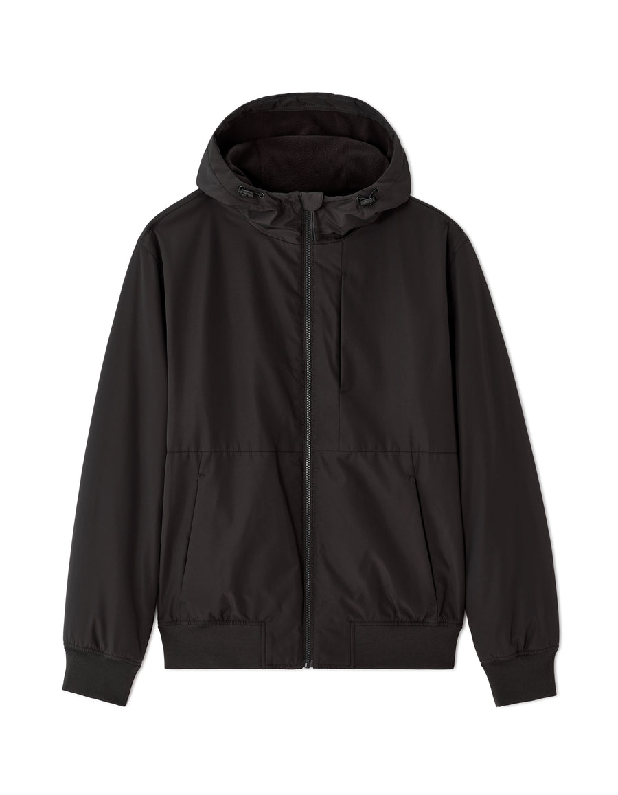 Regular Fit 100% Polyester Hooded Jacket - Black