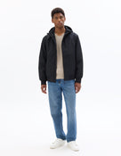 Regular Fit 100% Polyester Hooded Jacket - Black