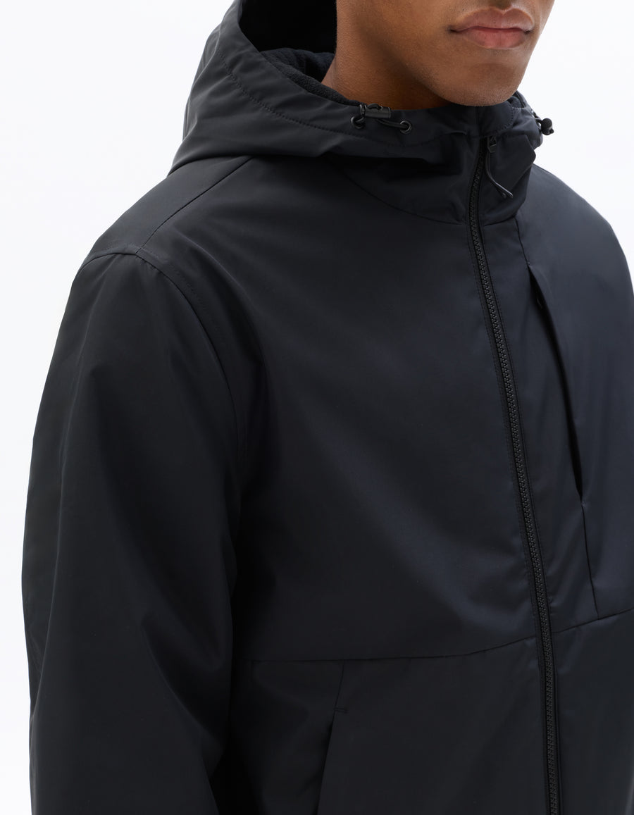 Regular Fit 100% Polyester Hooded Jacket - Black