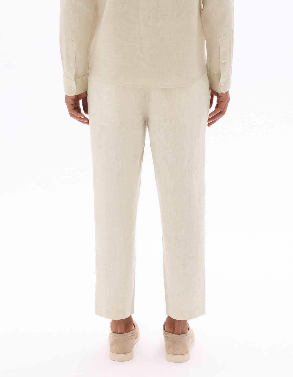Straight Fit 100% Linen Solid Trousers - Natural