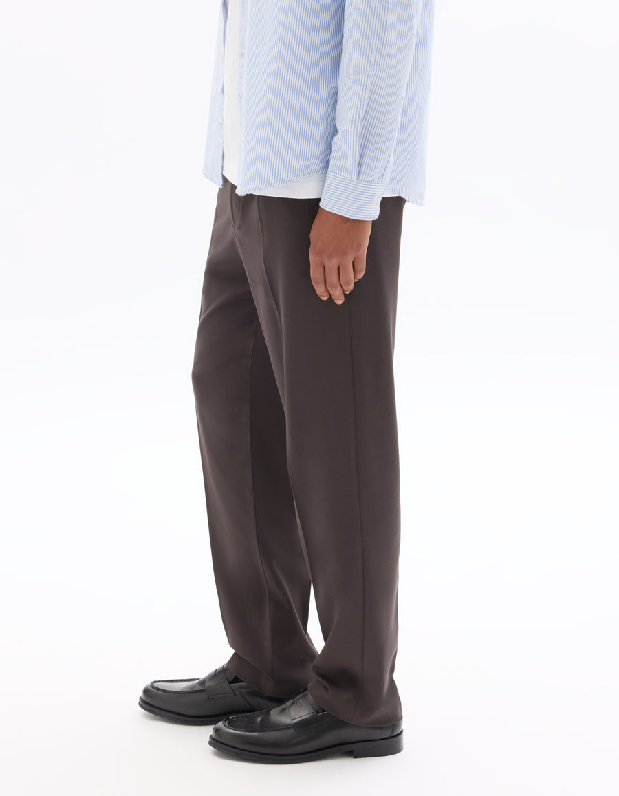 Loose Fit Poly Blend Solid Casual Trouser - Brown