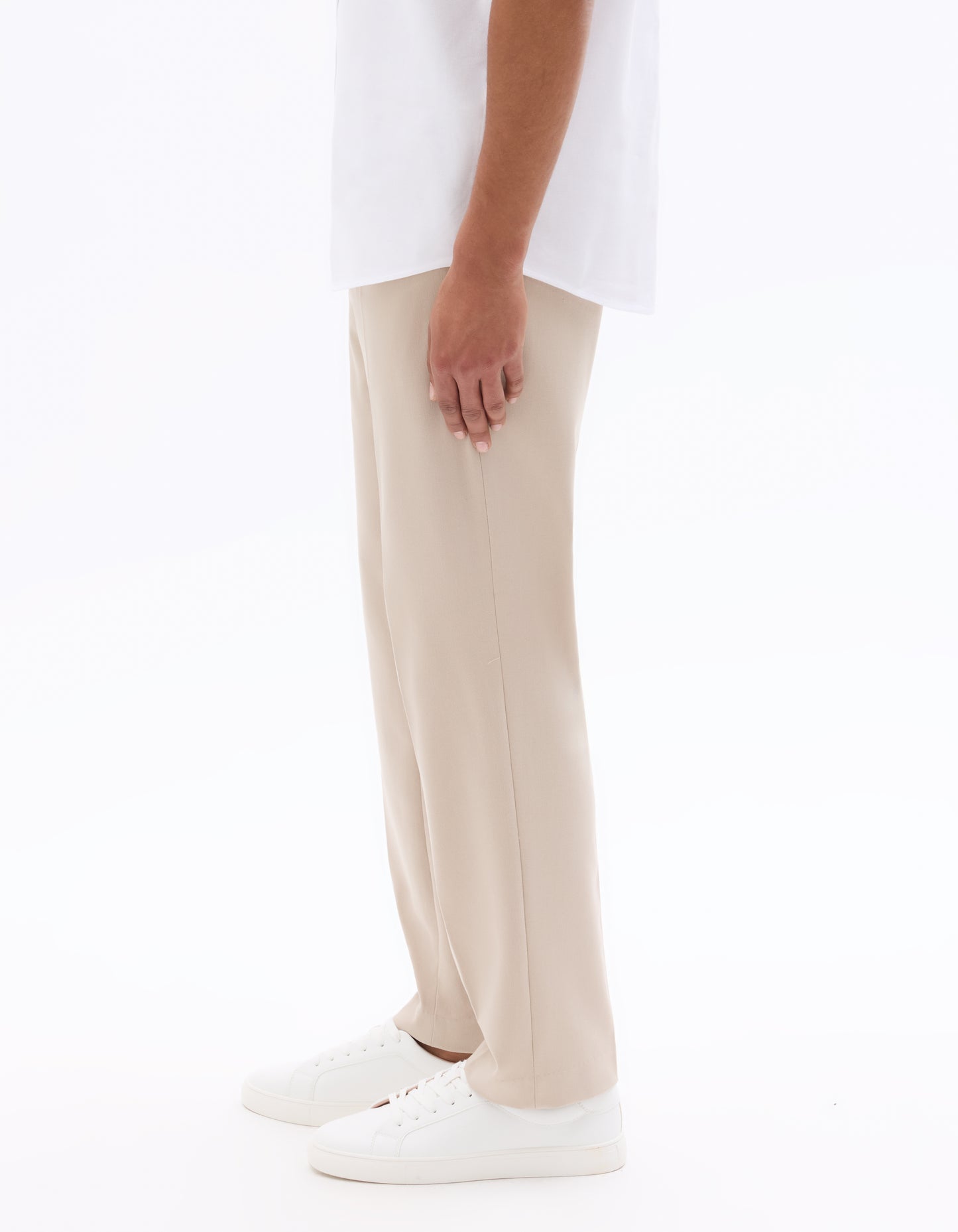 Celio Solid Loose Fit Poly-Blend Beige Trousers